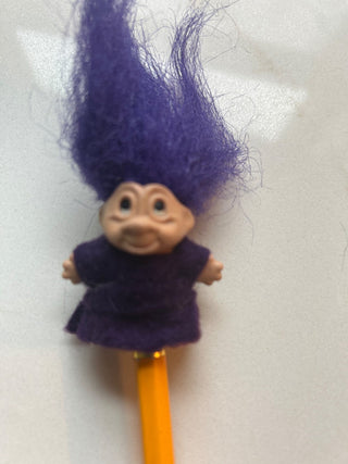 Vintage 1989 DAM Troll Doll, Purple Hair, Pencil topper-RSV