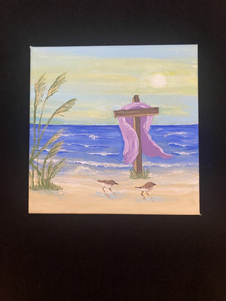 8 x 8 Hand painted original painting of a Cross on the beach RCD