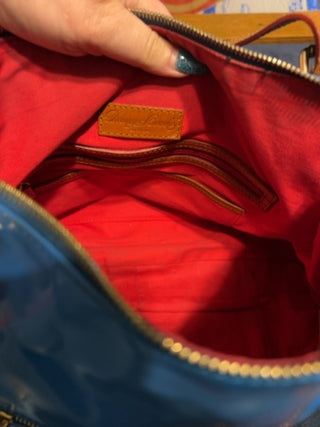 Vintage Dooney & Bourke sky blue patent leather satchel