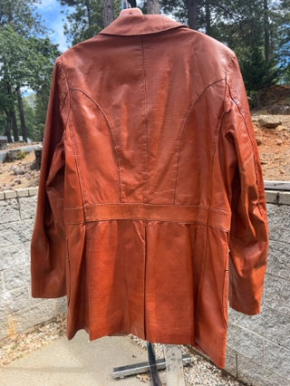 Vintage Lakeland 42 Long Leather Jacket Rust Brown