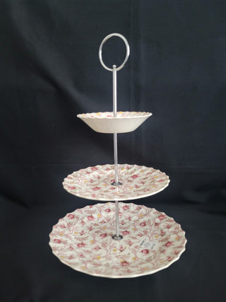 Copeland Spode Rosebud Chintz 3-Tier Tray - 15" Tall RCD