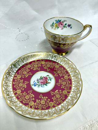 Hammersley & Co. Raspberry Red Gold Chintz Tea Cup & Saucer RSV