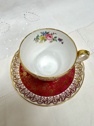 Hammersley & Co. Raspberry Red Gold Chintz Tea Cup & Saucer RSV