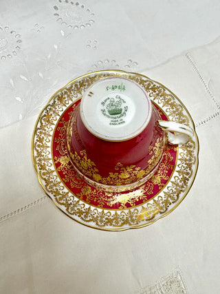 Hammersley & Co. Raspberry Red Gold Chintz Tea Cup & Saucer RSV