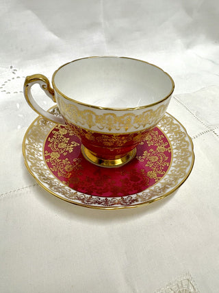 Hammersley & Co. Raspberry Red Gold Chintz Tea Cup & Saucer RSV