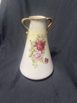 vase pink roses, gold handles rsv