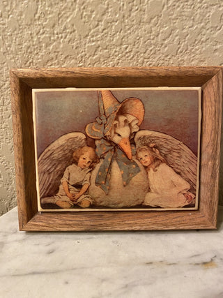 Vtg Mother Goose tile wood framed art RCD