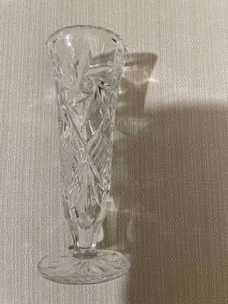 Vintage Bohemian Czech crystal small hand cut pinwheel vase, vintage, excellent RSV