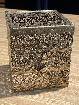 Sq Tissue Box Metal Cover Hollywood Regency Gold--SP MTS
