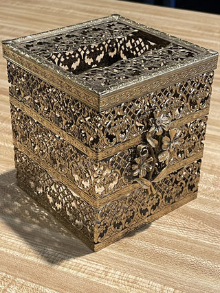 Sq Tissue Box Metal Cover Hollywood Regency Gold--SP MTS