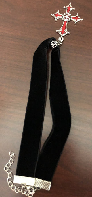 Red Cross Black Velvet Choker