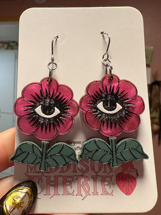 Eye Flower Dangle Earrings - Pink MTS