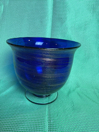 Art Glass Cobalt Blue w/Gold Swirl Iridescent Footed Vase. RSV
