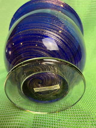 Art Glass Cobalt Blue w/Gold Swirl Iridescent Footed Vase. RSV