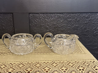 Vintage Crystal Cream and Sugar Set presses glass with Etched Flowers - RCD|98533
