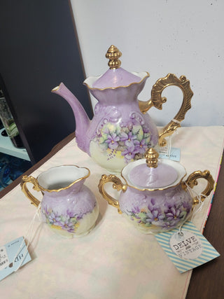 5-Pc Purple & Gold Tea Pot, Sugar & Creamer RCD|81948