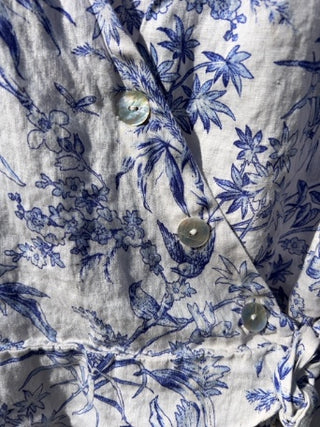 H&M 100% Linen Wrap Top Botanical Print Size L