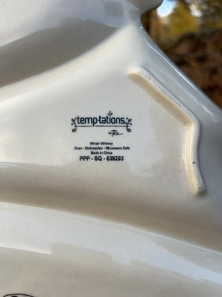 Temptations Winter Whimsy Christmas Tree Shaped Divided Ceramic Dish 14" x 12"