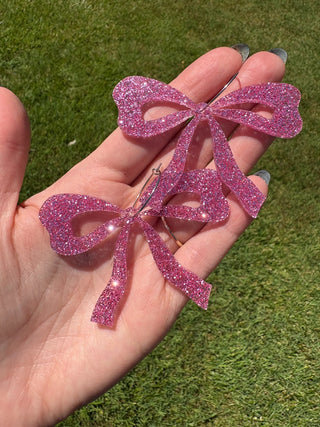 Large Bow Earrings - Pink Glitter MTS|76099