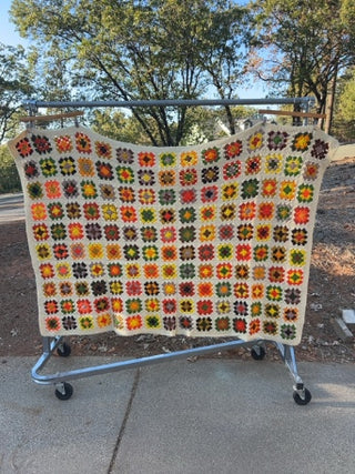 JP vintage 70” x 50” handmade crochet granny square throw blanket