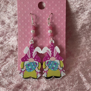 Easter gnome holding blue egg earrings RSV