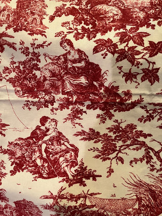 LOVELY RED & CREAM HEAVY-WEIGHT TOILE TABLECLOTH 54" SQUARE (KJS) RCD|52015