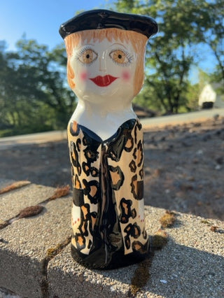 Susan Paley Francis Hand Painted Lady Leopard Sweater Vase Bella Casa Ganz 10"