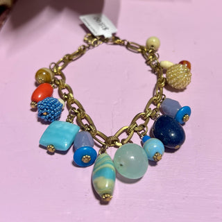 Funky Beaded Gold Tone Charm Bracelet MTS|104034