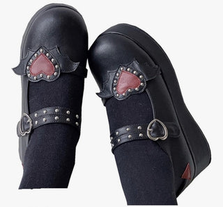 Mary Jane Lolita Round Toe Block Heels Gothic Sweet Heart Floral Oxford ankle t strap platform dress shoes #63 vv MTS