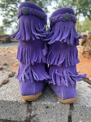 purple suede Minnetonka 3-Layer Fringe Boots Toddler Size 9