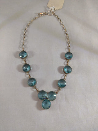Blue Glass chunky Necklace Silver Toned RCD|74241