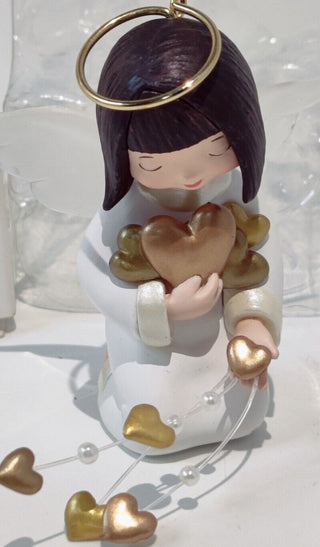 #62 VV 2009 Hallmark Keepsake Good tiding Angel Christmas ornament Gold hearts MTS|61146