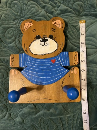 vintage hand-painted wooden teddy bear peg clothes hanger