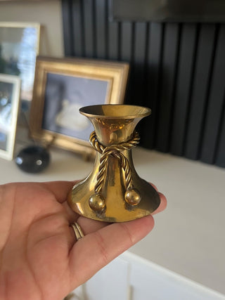 Vintage brass rope bow taper candle holder RSV|80697
