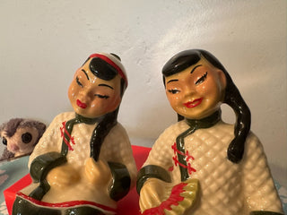 Oriental Asian Sisters PAIR Sitting 1942-1956 circa MTS|118565