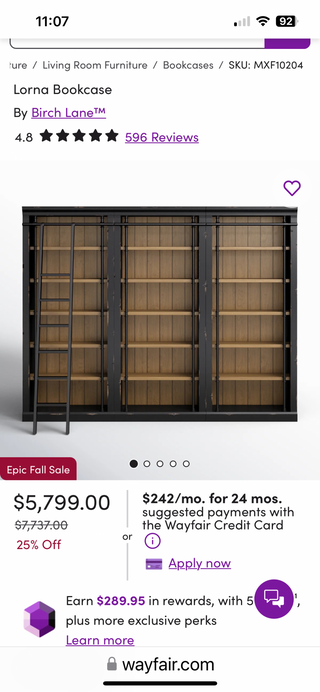 NEW 3 Piece Tall Black and Natural Wood Library Bookcase by Martin Furniture Birch Lane RCD|111490