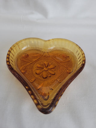 Vintage Indiana Glass Amber Heart Shaped Dish - EACH RCD