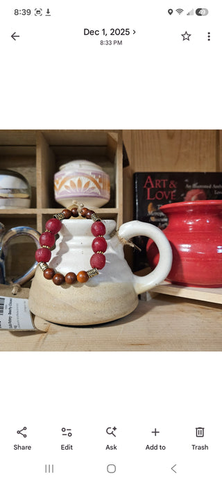 30% OFF - bri.craftique - Burgundy Glass + Wood Bracelet