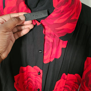 Women's - Co. | Black Long-sleeved Buttoned Dress w/ Red Rose Florals (M/L)