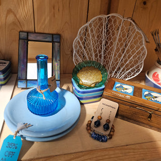 SALE - Handcrafted Retro Blue Stained Glass Mirror
