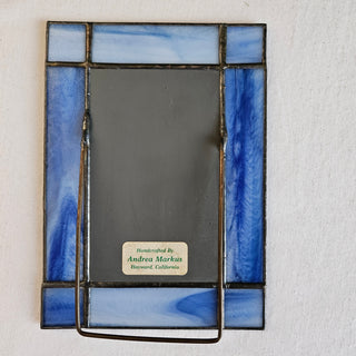 SALE - Handcrafted Retro Blue Stained Glass Mirror