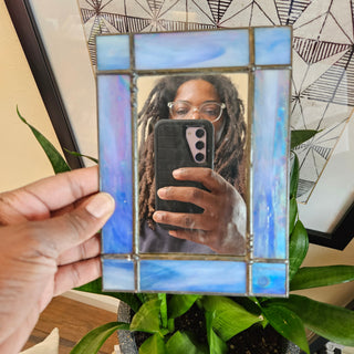 SALE - Handcrafted Retro Blue Stained Glass Mirror