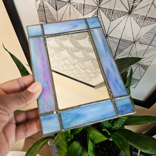 SALE - Handcrafted Retro Blue Stained Glass Mirror