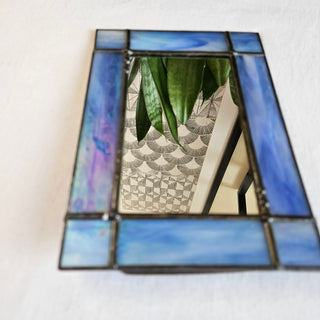 SALE - Handcrafted Retro Blue Stained Glass Mirror