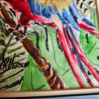 SALE - Tropical Scarlet Macaw Original Watercolor Art 5x7