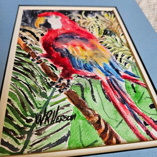 SALE - Tropical Scarlet Macaw Original Watercolor Art 5x7