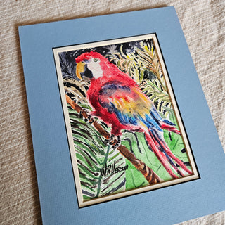 SALE - Tropical Scarlet Macaw Original Watercolor Art 5x7