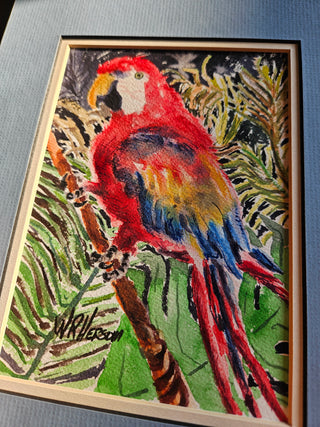 SALE - Tropical Scarlet Macaw Original Watercolor Art 5x7