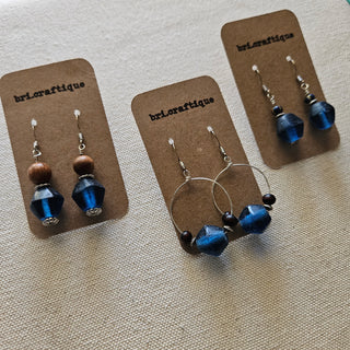 SALE - bri.craftique - Blue Recycled Java Glass + Wood Earrings