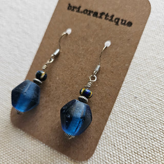 SALE - bri.craftique - Blue Recycled Java Glass + Bead Earrings